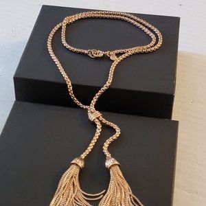 Long Gold Tone J Crew Tassel Necklace